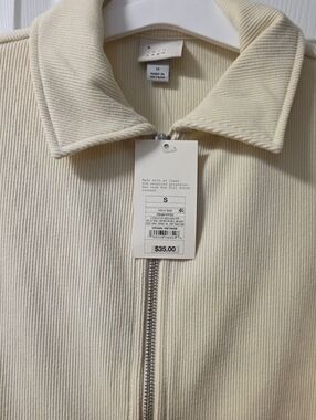 a new day Cream Ribbed Zip Jacket with Stand Collar